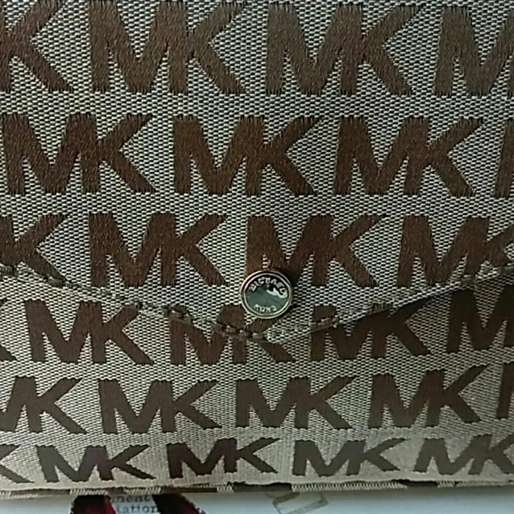 Michael Kors Brown and Beige MK Logo Shoulder Bag